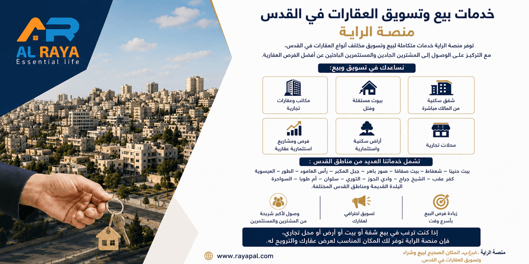 خدمات بيع وتسويق العقارات في القدس | منصة الراية